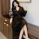 Furry Long-sleeve Midi A-line Dress