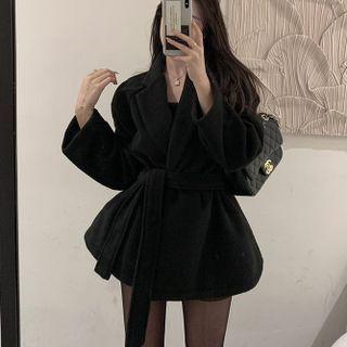 Loose-fit Wool Coat With Sash