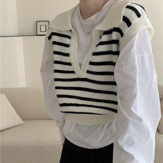 Sleeveless Striped Collared Knit Top