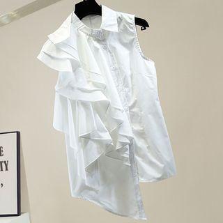 Asymmetrical Sleeveless Ruffled Blouse