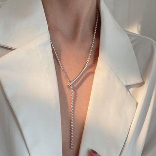 Sterling Silver Y Necklace Xl1435 - Silver - One Size