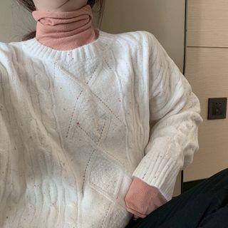 Long-sleeve Turtleneck T-shirt / Cable-knit Sweater