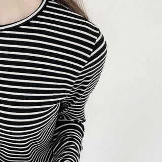Round-neck Napped Stipe T-shirt