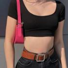 Plain Square Neck Cropped T-shirt