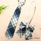 Set: Plaid Neck Tie + Bow Tie Jk044 - Set Of 2 - Neck Tie & Bow Tie - Dark Blue - One Size