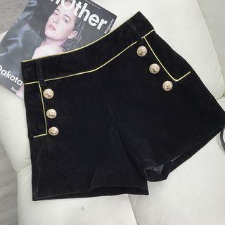 Buttoned Contrast Trim Shorts