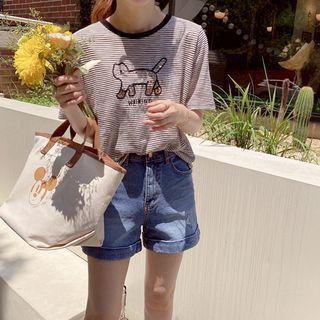 Beads-detail Striped T-shirt