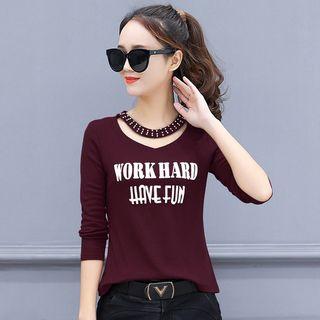 Embellished Lettering Long-sleeve T-shirt