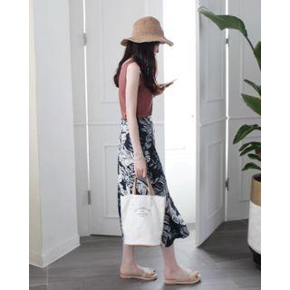 Buttoned Foliage Linen Blend Long Skirt