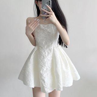 Spaghetti-strap Plain Rhinestone Mini A-line Dress