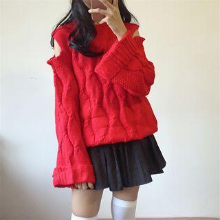 Mock Neck Cutout Shoulder Sweater