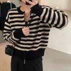 Striped Zip-up Knit Jacket Black - One Size