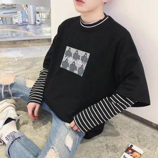 Mock Two Piece Long-sleeve Stripe T-shirt