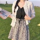 Knit Light Jacket / Spaghetti Strap Top / Floral Print A-line Mini Skirt / Set