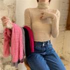 Shirred Turtle-neck Long-sleeve Top