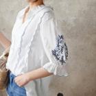 3/4-sleeve Scallop-detail Blouse