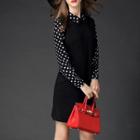 Long-sleeve Dotted-panel Dress