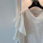 Flutter-sleeve Eyelet-lace Top Cream - One Size