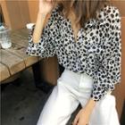 Leopard Print Long-sleeve Loose-fit Chiffon Shirt