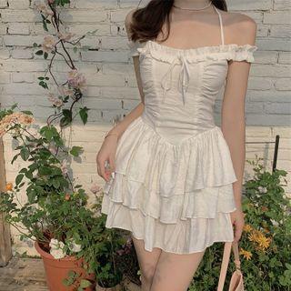 Cold Shoulder Mini A-line Dress White - One Size