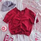 Short-sleeve Drawstring Frill Trim Blouse