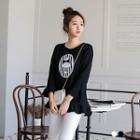 Ruffle Drapped Shirring 3/4 Sleeve Top