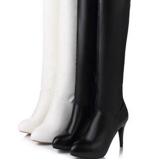 High-heel Faux Leather Tall Boots