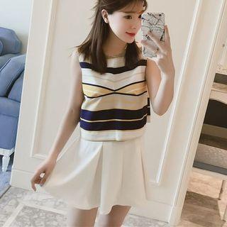 Set: Striped Sleeveless Top + A-line Skirt
