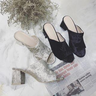 Faux Leather Block Heel Slide Sandals