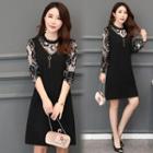 Long-sleeve Print Panel Shift Dress