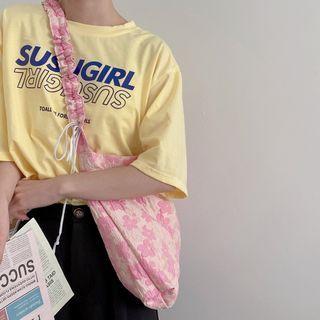 Floral Print Ruffled Crossbody Bag Floral - Pink - One Size