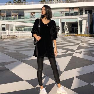 Drop-shoulder Velvet Long Top