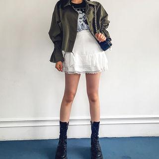 Lace-trim Mini Tiered Skirt