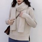 Mock-neck Sweater / Scarf / Cropped Knit Pants / Set
