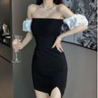 Off-shoulder Color-block Sheath Dress As Shown In Figure - One Size