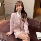 Set : Plain Pink Jacket + Pink Skirt