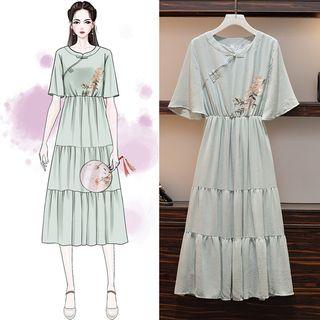 Short-sleeve Embroidered Midi Hanfu Dress