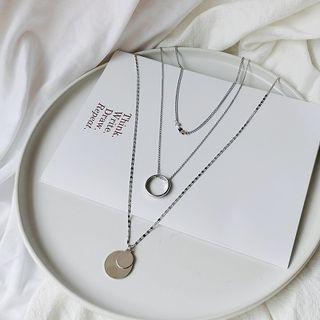Metal Disc & Ring Layered Necklace