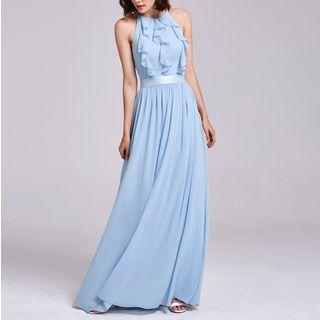 Sleeveless Ruffle Trim Bridesmaid Dress