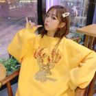 Deer Embroidered Pullover Yellow - One Size
