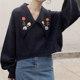 Floral Embroidered Knit Polo Shirt