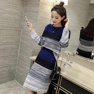 Set: Color Block Sweater + Kint Midi Skirt