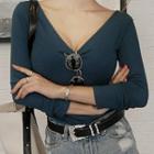 Crisscross Back Long Sleeve V-neck T-shirt