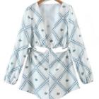 Long-sleeve Check Print Cutout Romper