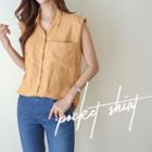 Sleeveless Pocket-detail Linen Shirt