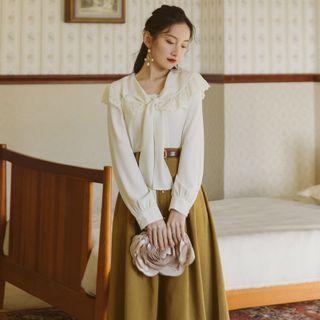Set: Collared Blouse + Midi A-line Skirt