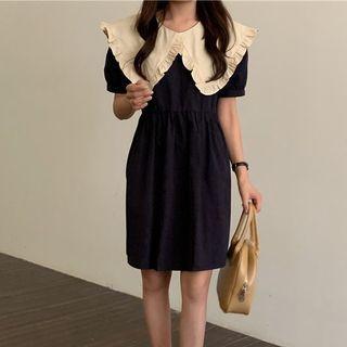 Short-sleeve Ruffle Collared A-line Dress