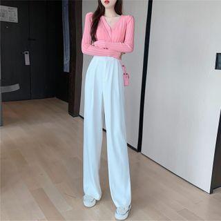 Cropped V-neck Cardigan / Wide-leg Pants