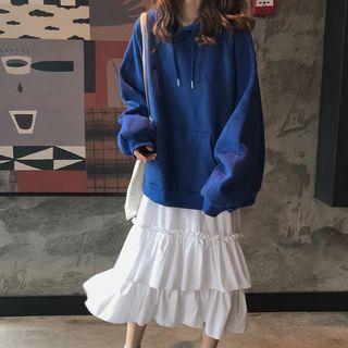 Plain Hoodie / Midi Layered A-line Skirt