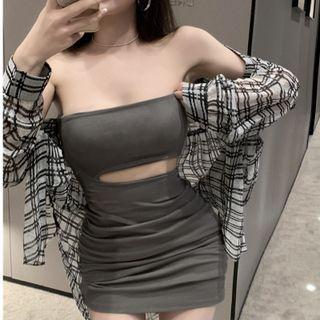Plaid Shirt / Cutout Mini Dress